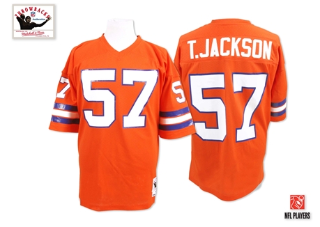 Men's Authentic Tom Jackson Mitchell and Ness Jersey Orange Home - #57 Throwback NFL Denver Broncos